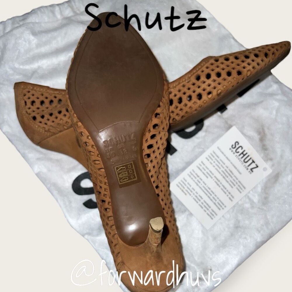 Schutz Scarpin Nobuck Biscuit Laser Cut Leather Heels Size 9 NEW - Picture 9 of 11